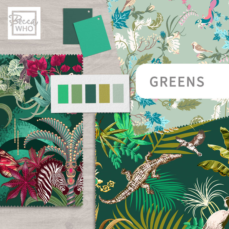 Green Fabric for Interiors, Upholstery, Curtains and Home Furnishings by Designer, Becca Who