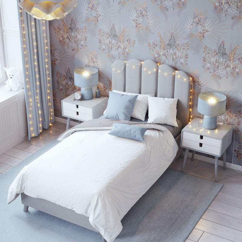 Bedroom Wallpaper in Pale Blue Pattern by Designer, Becca Who