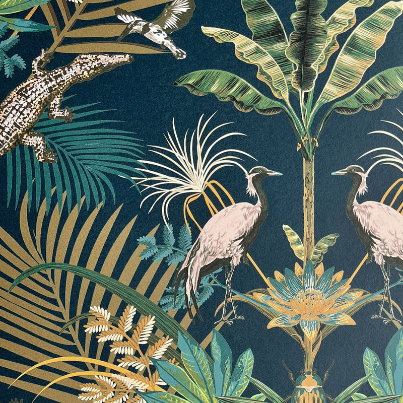 Bold Patterned Feature Wallpaper in Dark Blue by Designer Becca Who