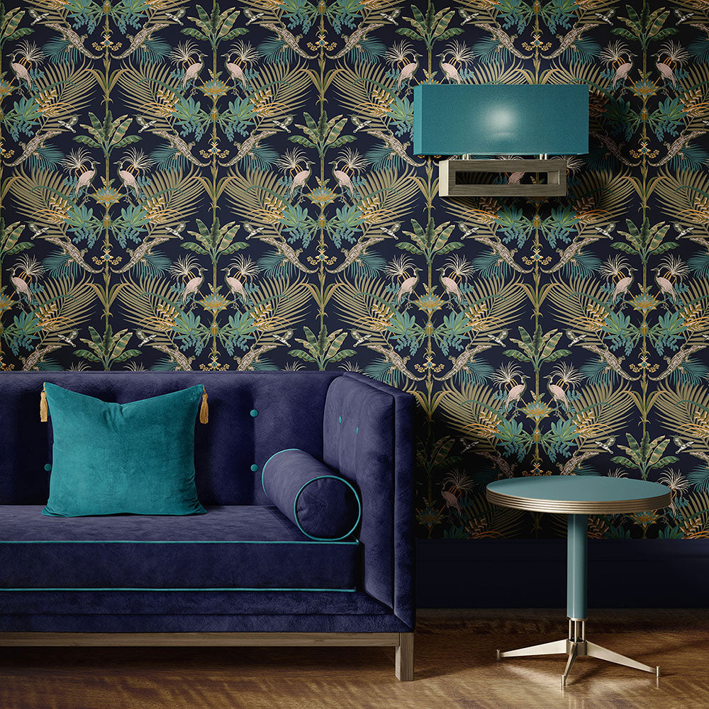 Statement Feature Wallpaper in Dark Blue by Designer Becca Who