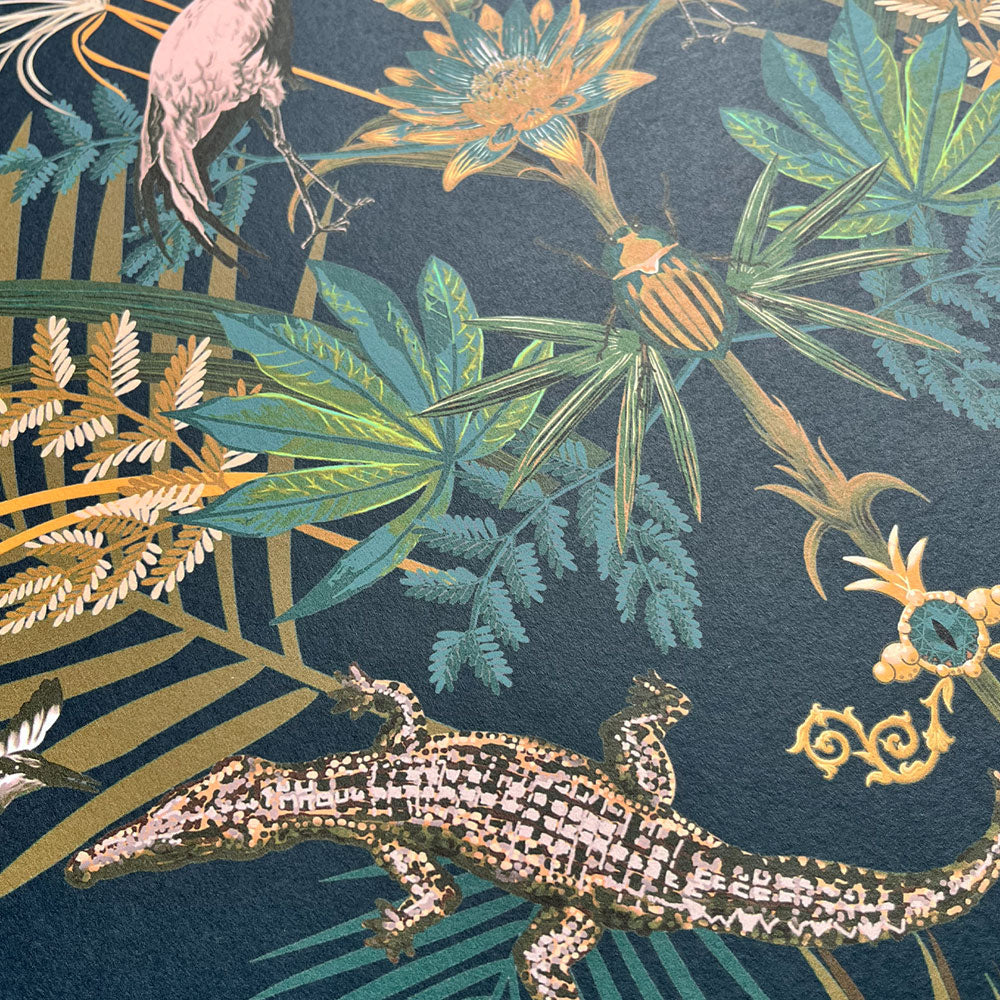 Crocodilia in Moonlit Blue | Bold Patterned Wallpaper