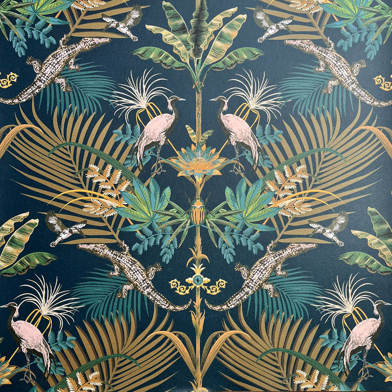 Crocodilia in Moonlit Blue | Bold Patterned Wallpaper