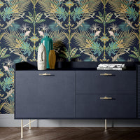 Bold Patterned Designer Wallpaper in Blue & Green by Becca Who