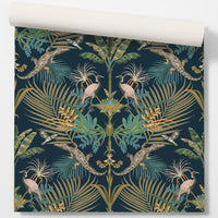 Statement Feature Wallpaper with Crocodiles in Dark Blue by Designer Becca Who