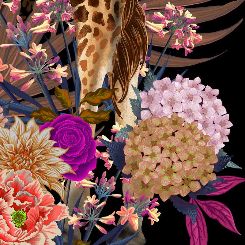 Giraffe Wild Blooms in Pinks & Black | Wall Art Print
