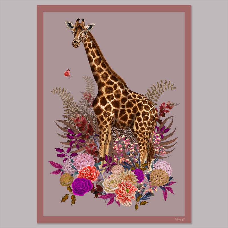 Giraffe Wild Blooms in Dusky Pink | Wall Art Print