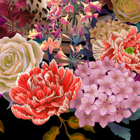 Painted Flowers Details from Leopard Artwork on Black Wall Art Print by Designer, Becca Who