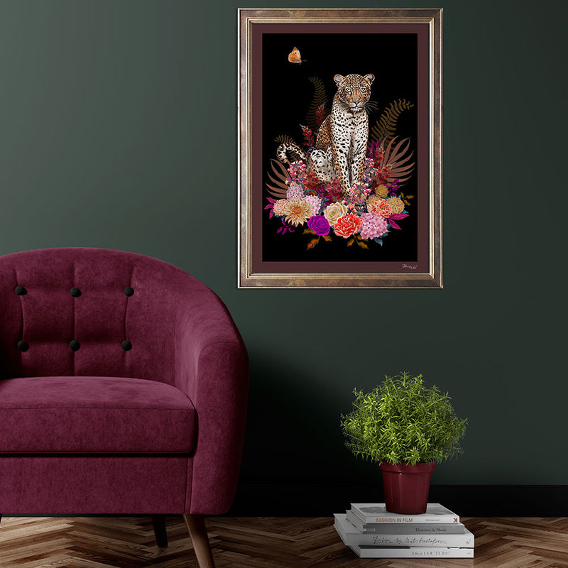 Designer Wall Art with Leopard and Flowers by Becca Who