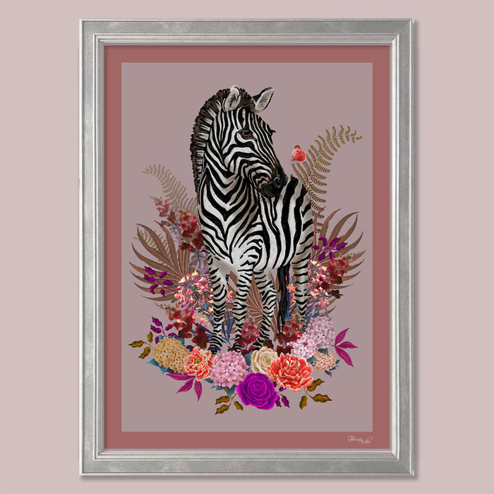 Zebra Wall Art with Flowers in Pinks by Designer, Becca Who