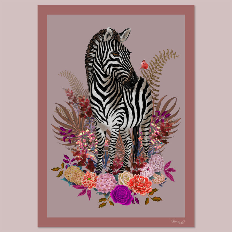 Zebra Wild Blooms in Dusky Pink | Wall Art Print