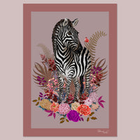 Zebra Wall Art with Flowers in pretty Pinks by Designer, Becca Who