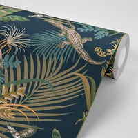 Crocodilia in Moonlit Blue | Bold Patterned Wallpaper