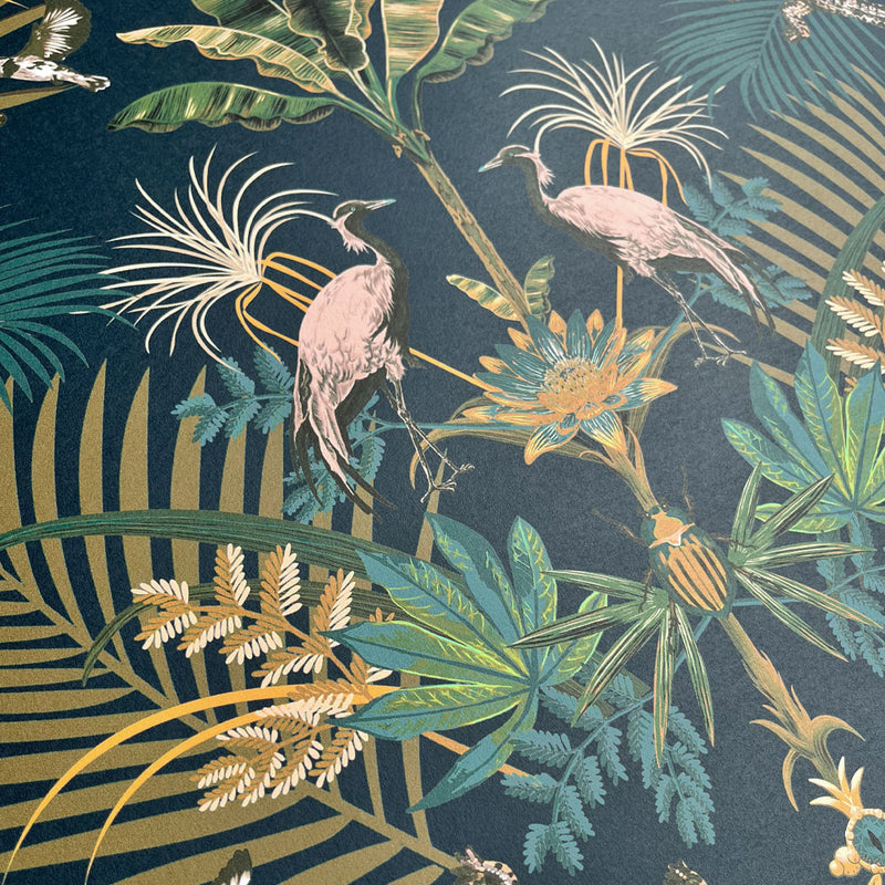 Luxury Feature Wallpaper with Crocodiles in Blue by Designer Becca Who