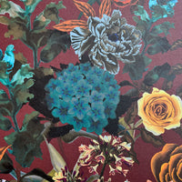 Vintage Style Floral Wallpaper in Burgundy by British Designer, Becca Who