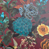 Vintage Style Floral Wallpaper in Burgundy by British Designer, Becca Who