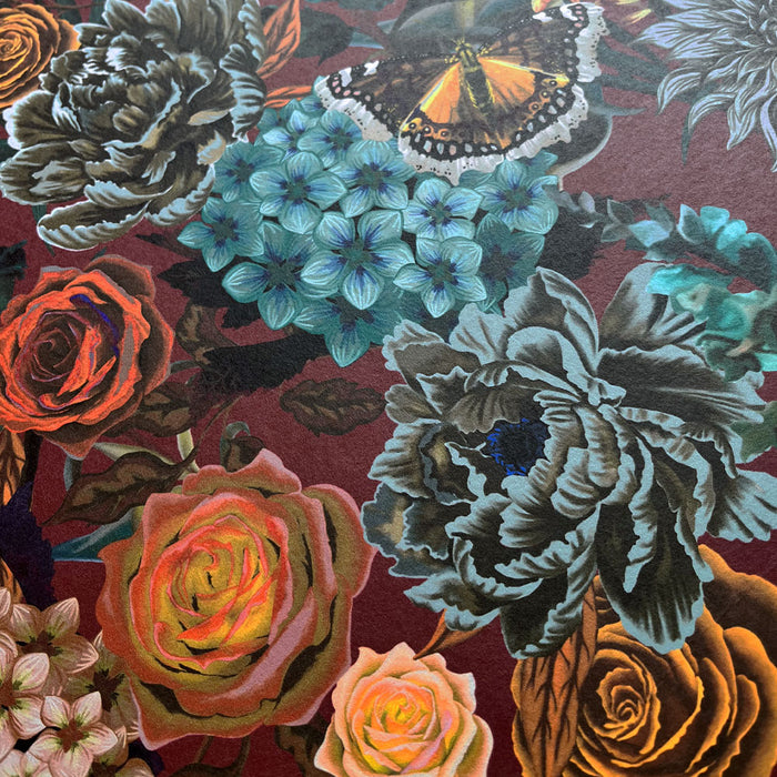 Vintage Style Burgundy Floral Wallpaper by UK Designer, Becca Who