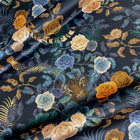 Bengal Rose Garden in Midnight Blue | Floral Velvet Fabric