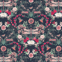 Dark Blue and Pink Dragonfly Statement Wallpaper by British Designer, Becca Who