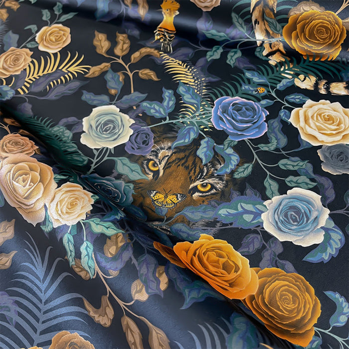 Bengal Rose Garden in Midnight Blue | Floral Velvet Fabric