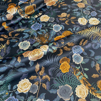 Bengal Rose Garden in Midnight Blue | Floral Velvet Fabric