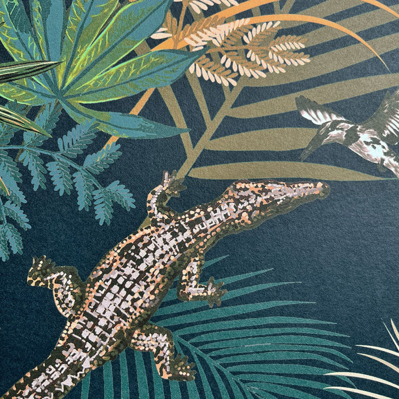Crocodilia in Moonlit Blue | Bold Patterned Wallpaper