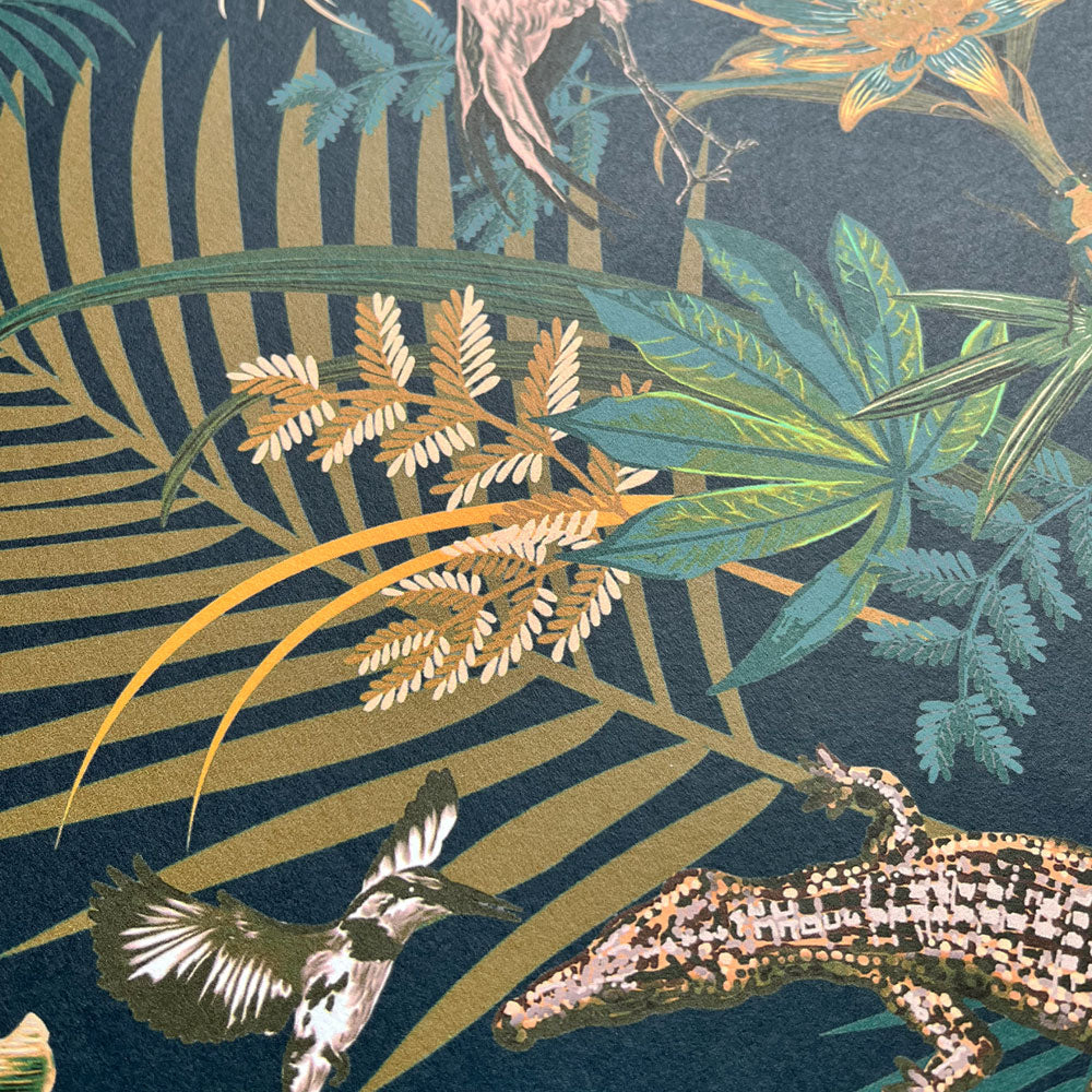 Crocodilia in Moonlit Blue | Bold Patterned Wallpaper