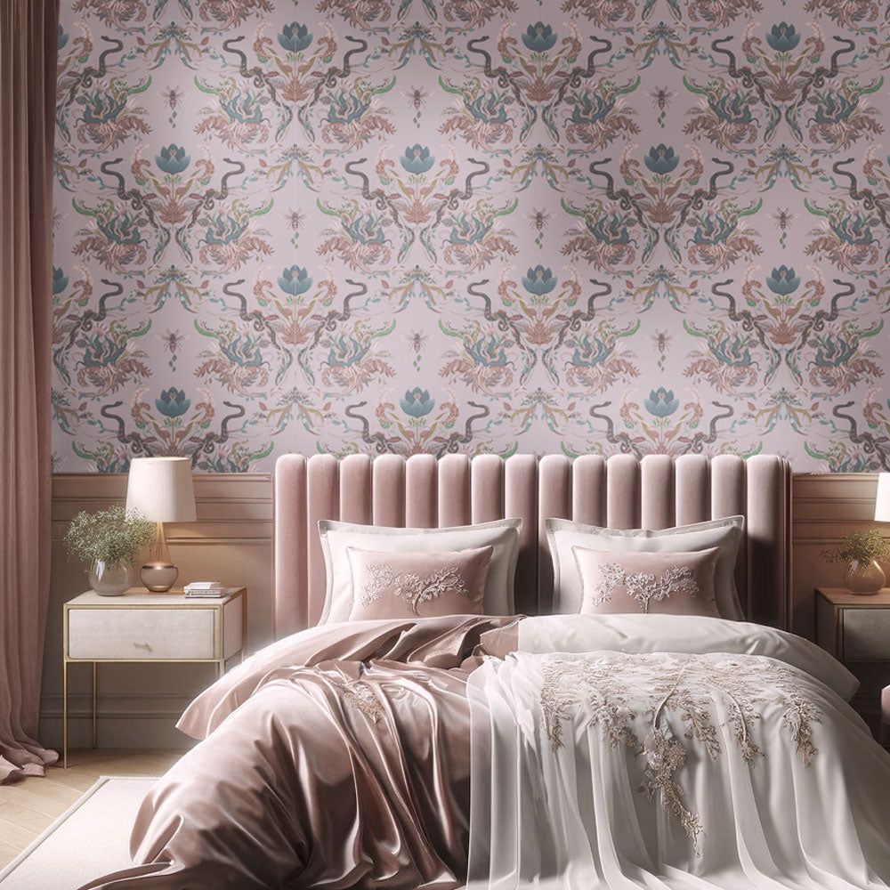 Luxury Designer Wallpaper in Dusky Pink for Bedroom by Becca Who