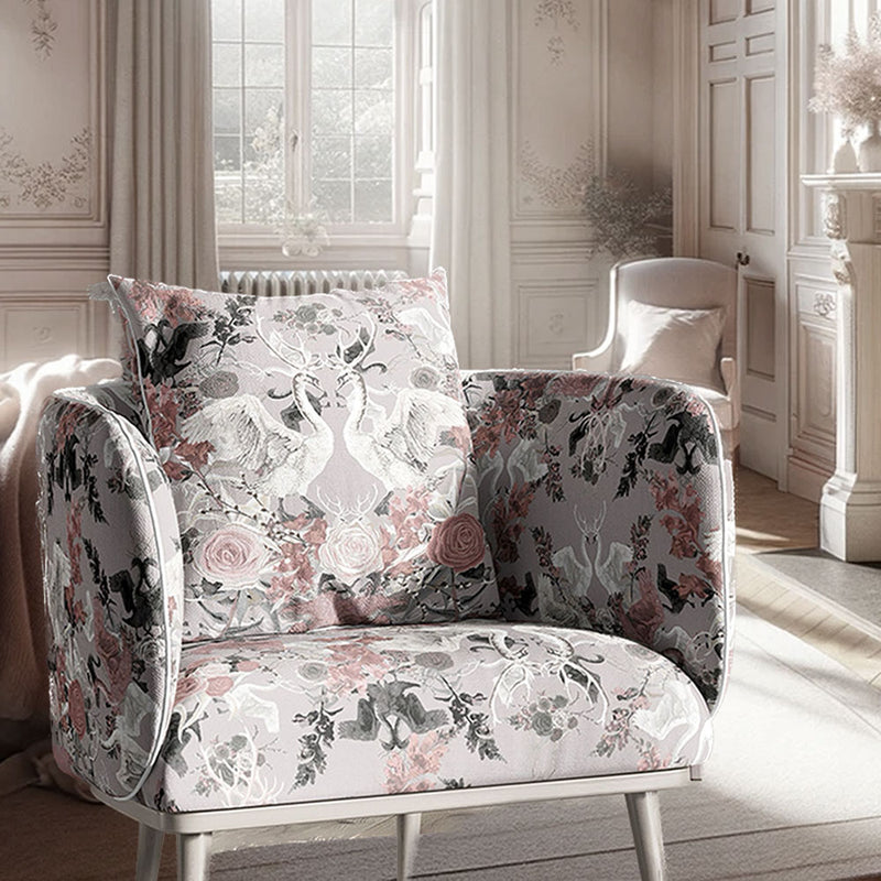 Pale Pink Swans and Floral Fabric for Upholstery by Designer, Becca Who