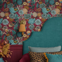 Vintage Style Floral Wallpaper in Statement Claret Burgundy Red