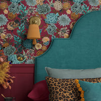 Vintage Style Wallpaper in Statement Floral Claret Burgundy Red