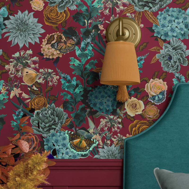 Vintage Style Wallpaper in Statement Red for Home Decor