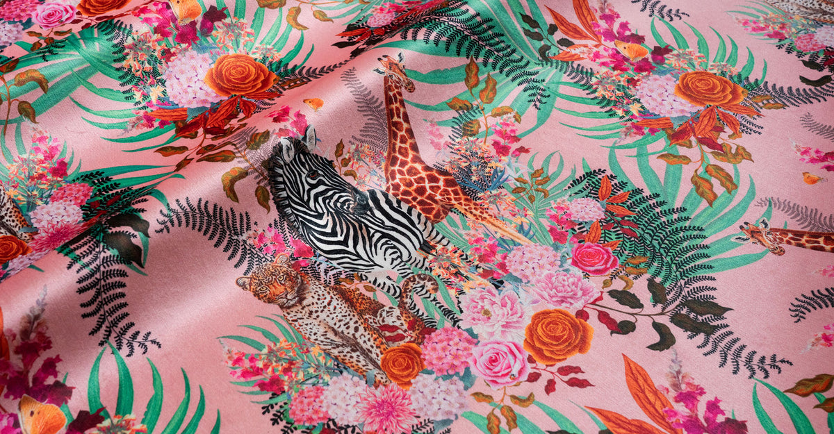 African Animal Velvet Upholstery Fabric Wild Blooms by Designer, Becca Who