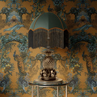 Becca Who Wallpaper in Rich Amber Mustard Gold Patterned luxury designer interiors