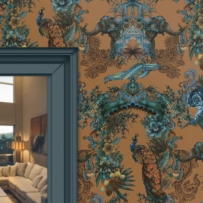 Statement Designer Wallpaper with Indian Pattern in Ochre Yellow by Designer, Becca Who