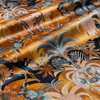 Soft velvet pile and fine print detail on mustard yellow African animal print fabric