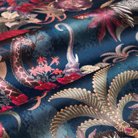 Balloon Safari velvet fabric in sapphire blue photographed at an angle to show the subtle sheen