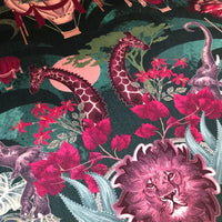 Emerald Green African Animals Fabric for Statement Upholstery and Furnishing by UK Designer, Becca Who