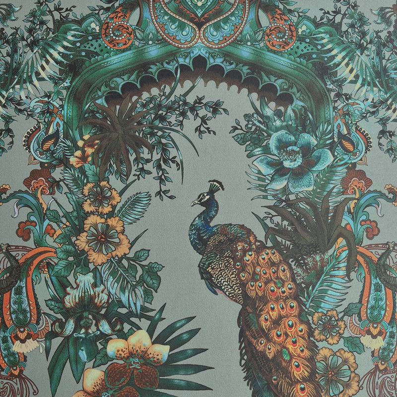 Designer Wallpaper in Jade Green with Indian Pattern by Designer, Becca Who