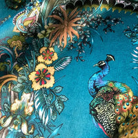 Luxurious Furnishing Fabric with Indian Wildlife & Pattern on Teal Blue Velvet by Designer, Becca Who