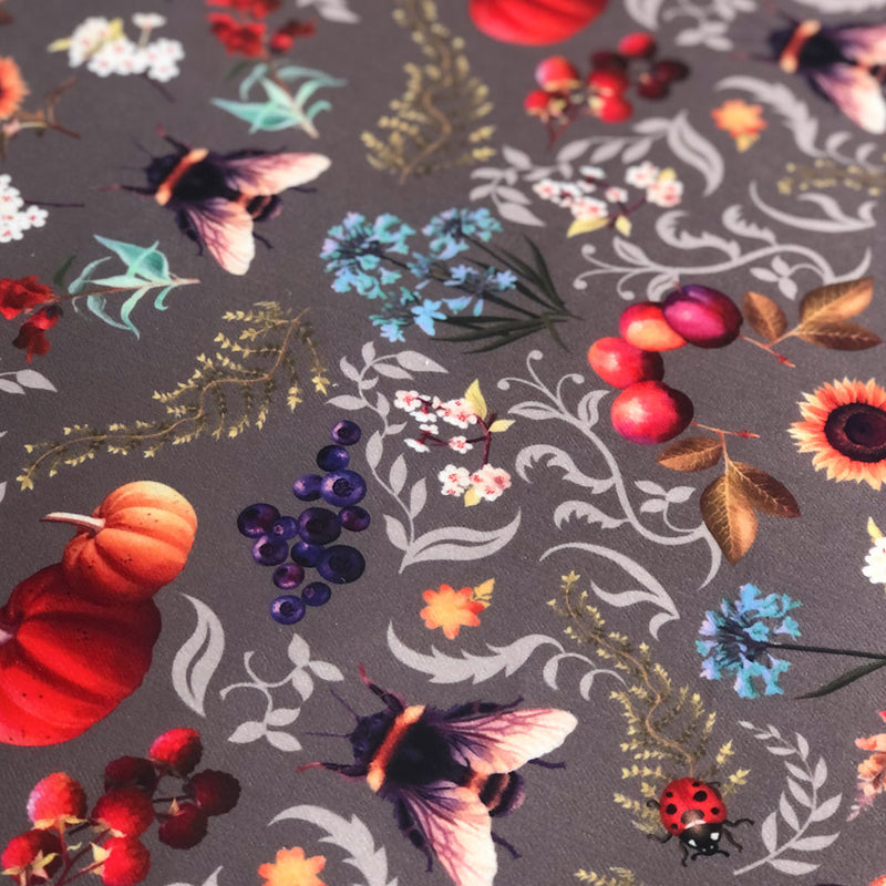 Bee Patterned Colourful Taupe Fabric for Home Interiors by Designer, Becca Who