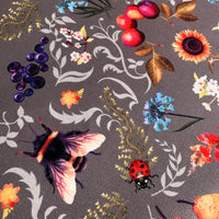 Bee Patterned Colourful Taupe Fabric for Upholstery by Designer, Becca Who
