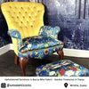 Upholstered Wing Back Chair in Becca Who Fabric with Matching Plain Yellow Velvet