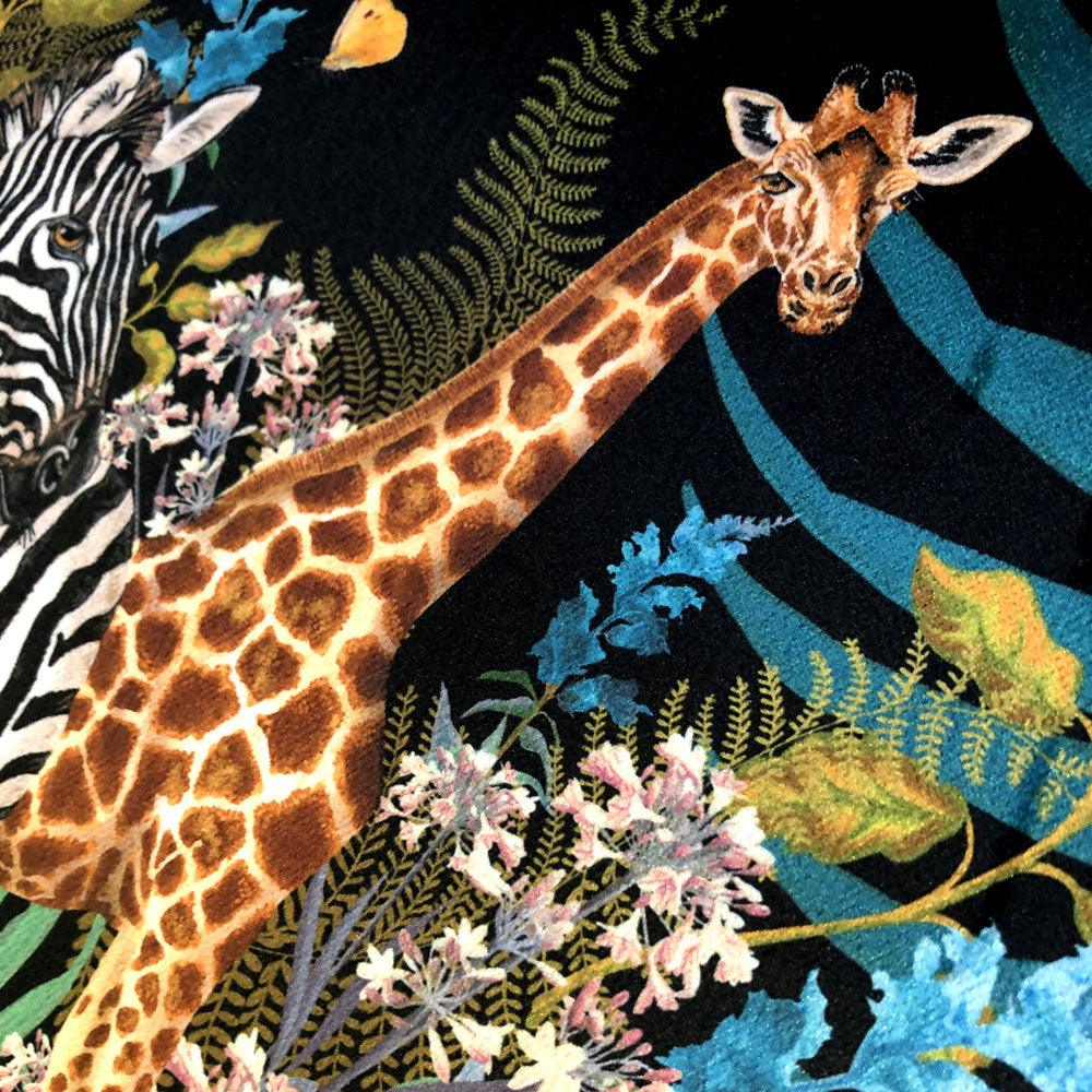 Giraffe design on Velvet Fabric for Statement Upholstery and Interiors by Becca Who