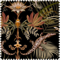 Bold Statement Fabric for Interiors in Black & Gold with Crocodiles by UK Designer, Becca Who