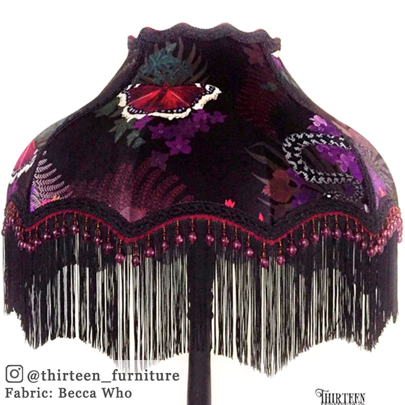 Black & Purple Snakes Bold Patterned Velvet Fabric by Designer, Becca Who, on traditional lampshade