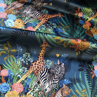 Colourful Velvet Furnishing Fabric with African Animals on Blue