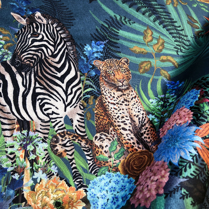 Blue Patterned Velvet with African Animals by Fabric Designer Becca Who