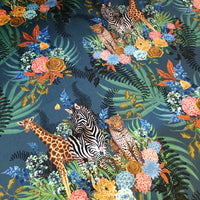African Animals and Floral Print Velvet Upholstery and Curtain Fabric