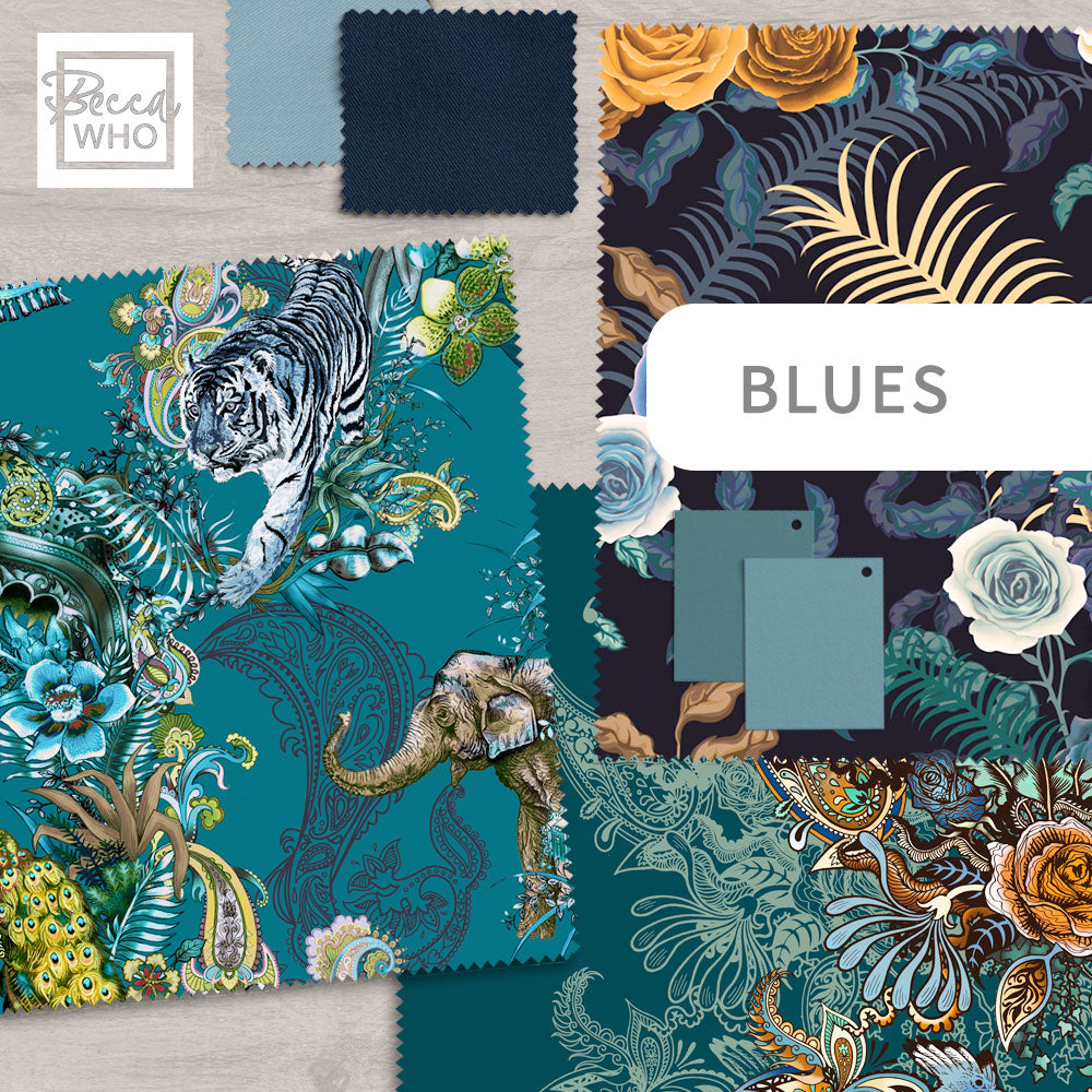 Blue Fabric for Interiors, Upholstery, Curtains and Soft Furnishings by Designer, Becca Who