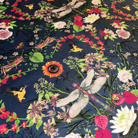 Indigo Blue Floral Colourful Patterned Fabric for Upholstery and Curtains by Designer, Becca Who